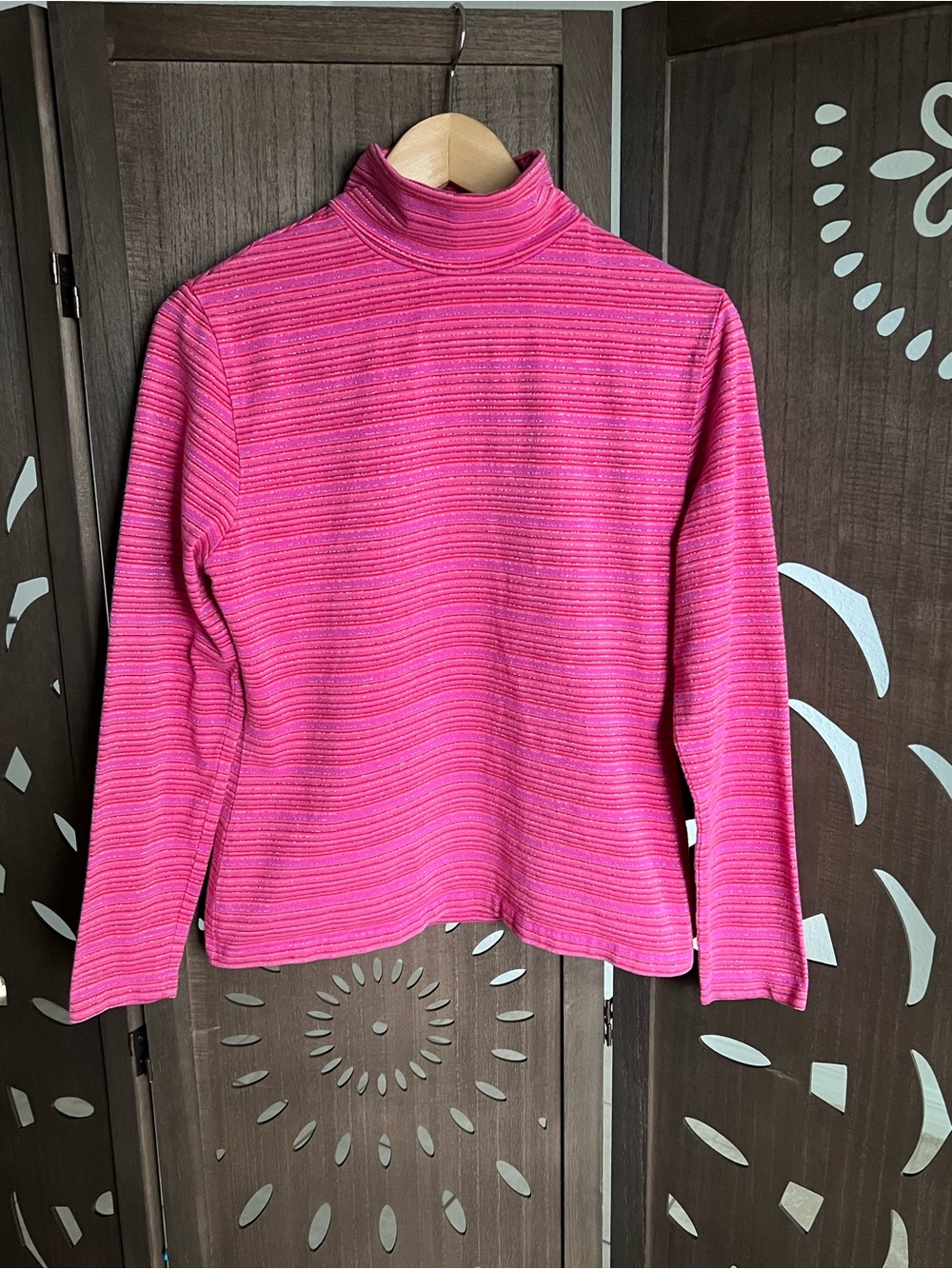 St. John's Bay Pink Striped Mock Neck Sweater